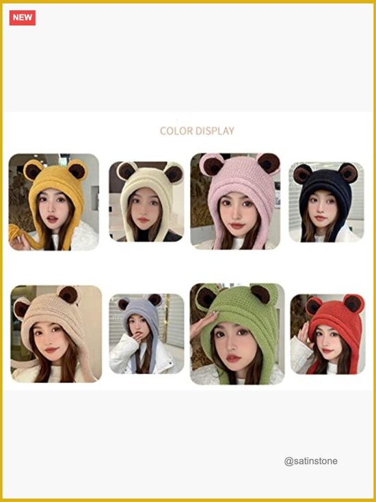 Wool Beanie Hat with Earflaps Cute Knitted Winter Skull Cap main image 4